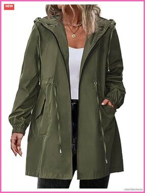 Plus Size Long Waterproof Raincoat Lightweight Hooded Anorak